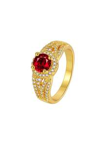 Charm-In 18k Gold Plated Brass Luxury Shiny Multi-Zirconia Casual Women's Ring, Fashion Versatile Valentine's Gift