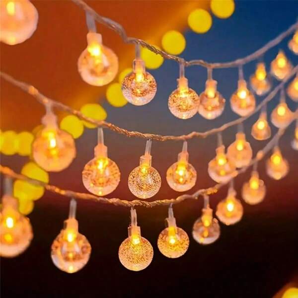 32 Ft 80 LED Crystal Fairy Light String,Globe Crystal Ball Light String Battery Powered,Waterproof Light String,Indoor Outdoor Hanging Ball Light Suitable For Bedroom Tent Loft Camping Porch Patio Party Wedding Decoration Warm White