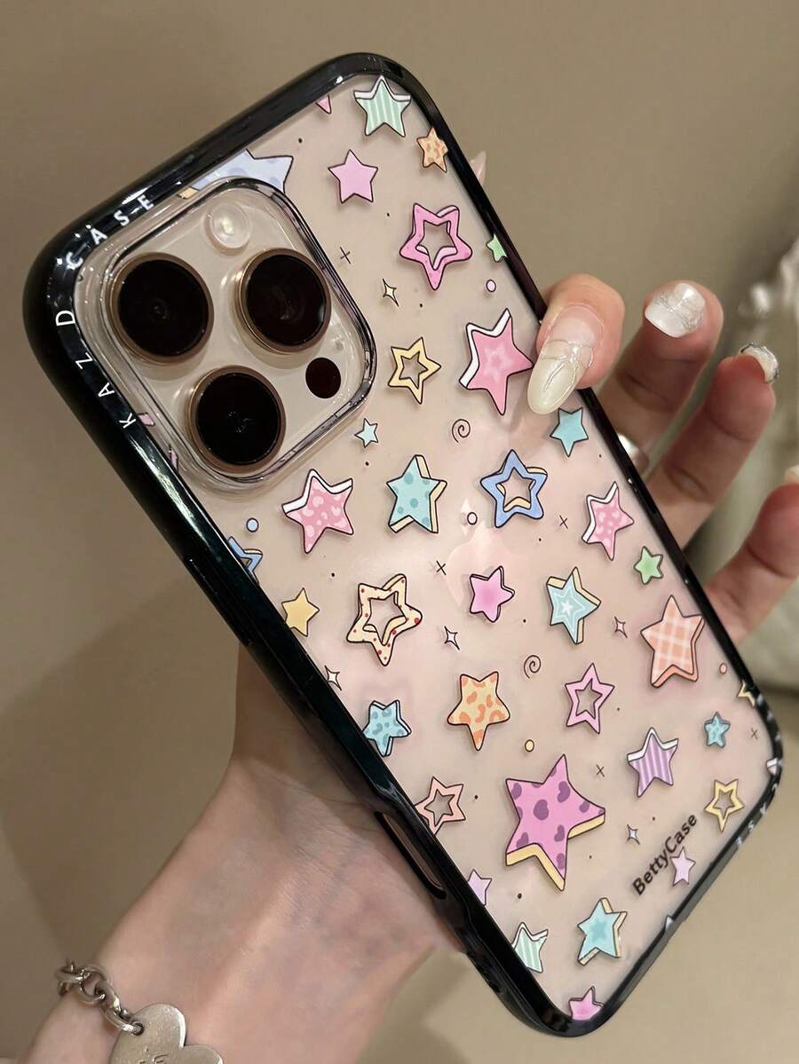 韩国多巴胺星黑边手机壳适用于 15 16 14 13 Pro Max手机壳防震后盖防水防摔防刮