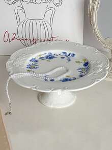 1pc Vintage French Floral Embossed Ceramic Trinket Dish Decorative Accessory For Women Storage Organizer Travel Essentials Back To School Dormitory Storage - White - View 5