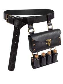 2 件中世纪炼金术仿皮腰带 4 个软木药水瓶奇幻巫师复古腰包侧包适用于 LARP Ren Faire 角色扮演配件万圣节 - A - 查看 3