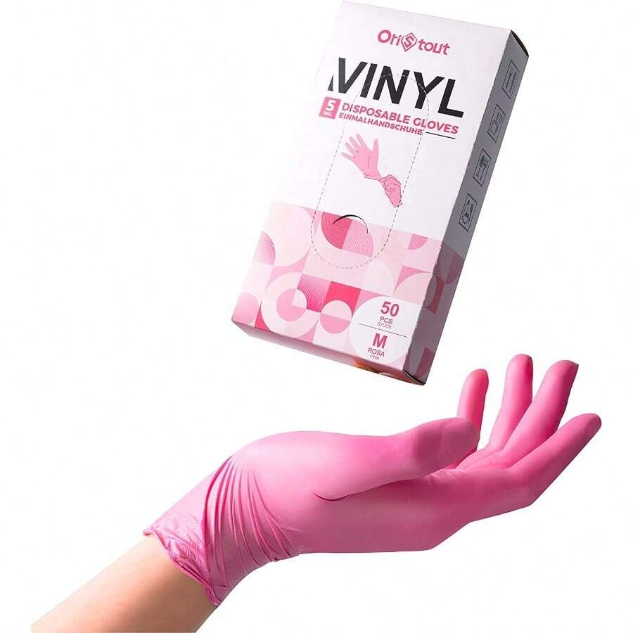 GTHHSOriStout Disposable Gloves For Women Pink Vinyl Gloves Disposable Latex Free For Cooking Food Prep Cleaning Hair Dye Tattoo Medium Duty Touch Screen Medium 50 Pack - Pink - View 1