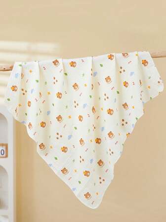 1pc Cozy Soft Gauze Kids Swaddle Blanket With Cute Bear Pattern - Cozy Light Beige Knit Baby Wrap For Toddler Naps, 31.5x31.5 Inches