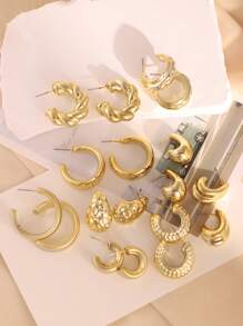 6-18pcs Gold-Color New Resin & CCB Exaggerated C-Shape Water Drop Earrings Fashion Jewelry Set