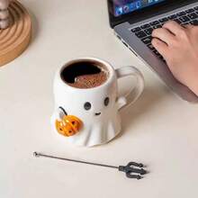 1pc Cute White Ghost Themed Mug, 600ml/20.29oz Creative 3D Halloween Pumpkin Coffee Cup, Large Capacity, Reusable Milk/Tea Cup, Suitable For Restaurant, Home, Party, Cafe, Gothic Style Halloween Gift - Multicolor - View 7