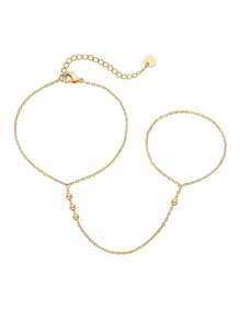 TUANZISP 1pc Adjustable Copper Plated Finger Chain Bracelet, Decorated With Faux Pearl And Cubic Zirconia, Elegant Style Suitable For Daily Wear, Fashionable And Luxury Women Jewelry Gift For Birthday, Valentine's Day