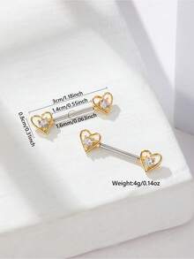 2pcs Fashion Cute Heart Zirconia Nipple Rings, Women's Intimate Piercing Jewelry