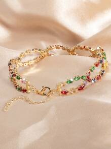 1 pulsera de moda para mujer, exquisito estilo retro con circonita cúbica de colores mixtos, diseño geométrico hueco y cadena ajustable, adecuado para uso diario, vacaciones, fiestas y como regalo (color de la circonita cúbica al azar)