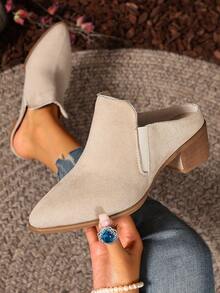 Women's Casual Mules High Heel Pointed Toe Slip-On Shoes - Beige - View 2