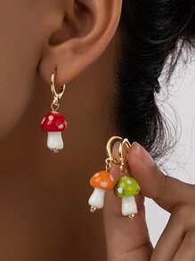 1 par de aretes novedad en forma de champiñones, joyería delicada para damas de honor