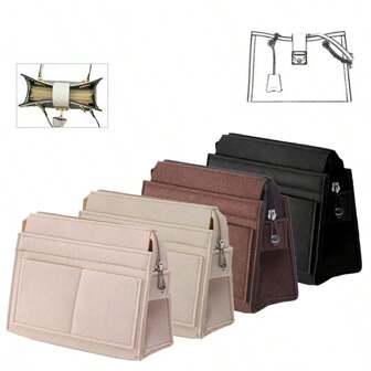 手提包多隔层毛毡收纳袋 - 耐用、宽敞的存储空间，可存放钥匙、耳机、零钱、口红和轻便的旅行必需品，带拉链封口，沙滩包收纳袋，柔软的衬垫内衬，毛毡内袋，钱包收纳袋