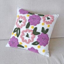 1 pièce Housse de coussin décorative avec motif floral et papillon, housse de coussin de style ferme brodée pour la décoration de la maison, le canapé, la chambre à coucher