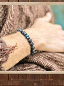 男士火山石手链 熔岩木珠 放松手链 女士男士珠宝礼物 能量手链 冥想珠宝 - 彩色 - 查看 2