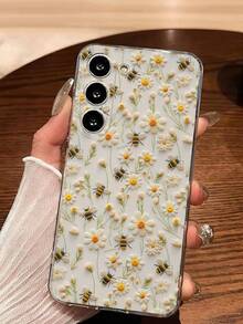 1 pieza Funda de teléfono suave y transparente con flor de margarita y abeja, compatible con Samsung Galaxy A04e/12/A13/A14/A34/A50/A52/A53/A54/S21/S22/S23/S24/S25/S25 Ultra, resistente al agua, a los golpes y a los arañazos - transparente - Ver 6