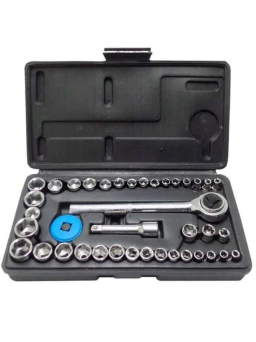 40 Piece Tool Kit Socket Set Reversible Ratchet Wrench With Case Tool Set - Multicolor - Ver 1