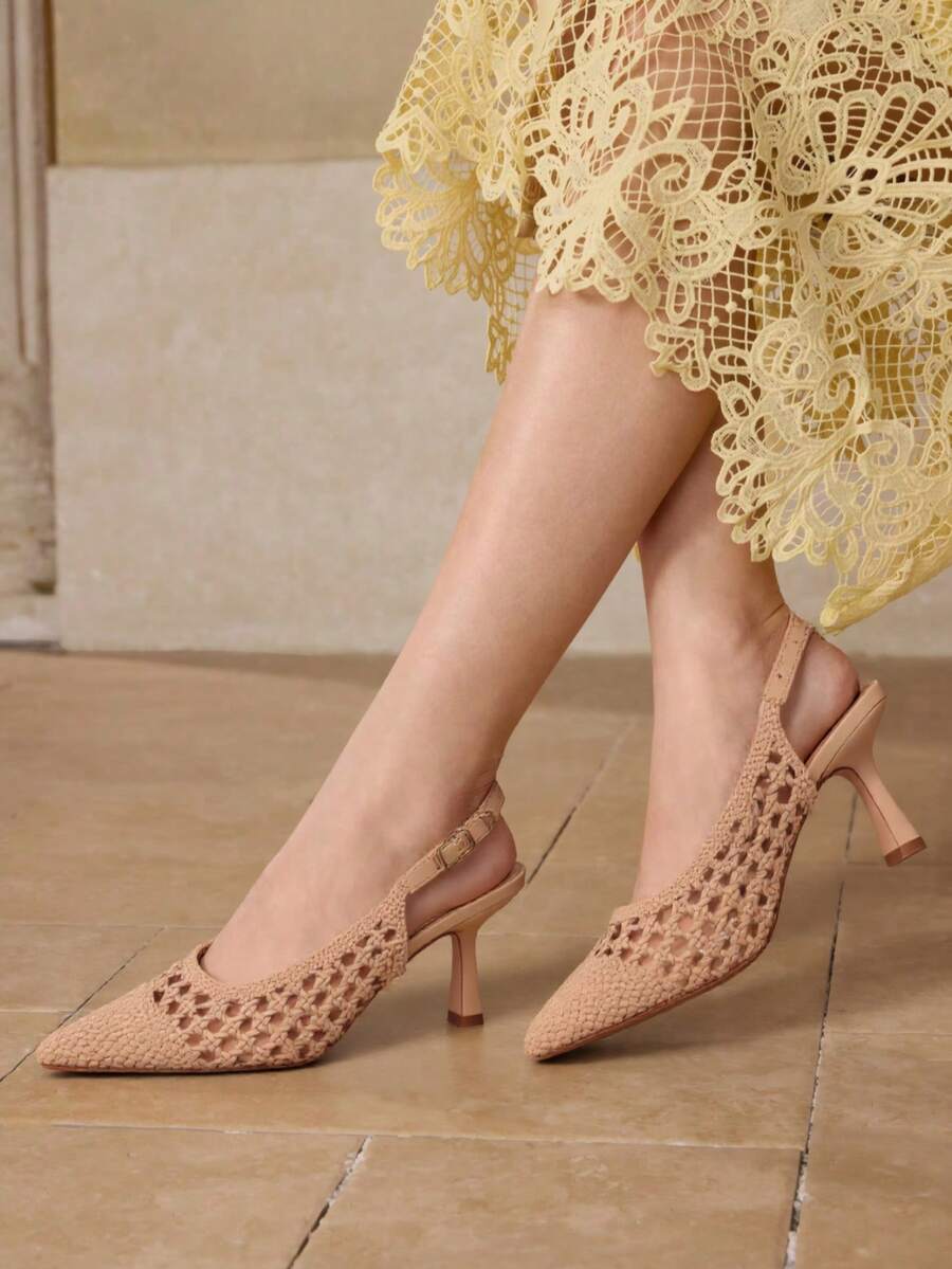 RevReaL Woven-Pattern Slingback Heels - Elegant And Lightweight Party Wedding Summer Bohemian - Beige - View 1