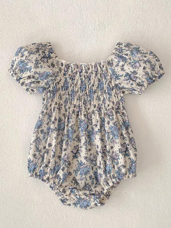 夏季女婴碎花泡泡袖连体衣