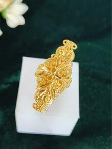 1 pieza Anillo alargado de dedo con baño de oro de cobre a la moda para mujeres, adecuado para bodas, fiestas, bailes de graduación, Día de la Madre, cumpleaños. Anillo abierto y ajustable.