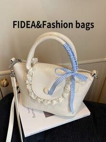 New Fashion Women Handbag, Solid Color Minimalist PU Dumplings Shape Bag With Elegant Ruffle Design, Chic Style Suitable For Dating, Shopping, Versatile & Exquisite - White - View 6