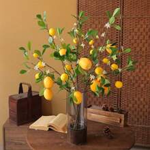 25.98Inch Artificial Lemon Branch Yellow Fruit Lemon Branch Long Stem Green Plant Leaves Suitable For Farmhouse Family Kitchen Vase Wedding Party Home Decoration
