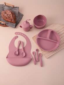 9PCS Personalized Customization Name Baby Silicone Tableware Dinner Sets Mini Utensils Suction Plate Bowl Sippy Cup Portable Spoon Fork Adjustable Bib, Baby Shower Gift, Self-Feeding Set - Multicolor - View 11