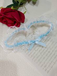 1 Stück Blauer Schleife Strumpfband, sexy Spitze Braut Strumpfband mit Schleife und elastischem Band, niedliches Braut Accessoire, Braut Strumpfband zum Werfen