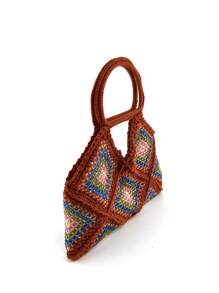 Fashionable Shiny Beaded HandBag, Creative Patchwork Crochet Tote