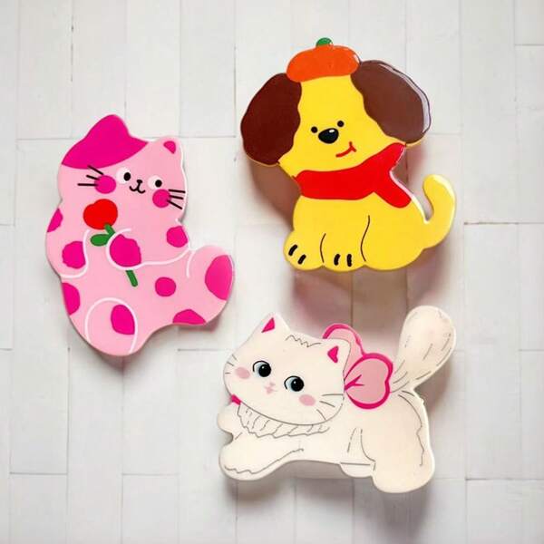 Juego de 3 pinzas para el cabello de mujer con diseño de perro y gato, pinzas de cocodrilo lindas, pinzas de clip, pinzas de pico de pato, pinzas para el cabello