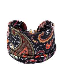 女士头巾新款女士豹纹扭纹头带，波西米亚图案弹力头带，弹力发带，适合运动、瑜伽、波西米亚派对，涤纶制成，四季时尚发饰 - 彩色 - 查看 18