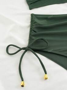 New Sexy Cross Bandage High Waist Drawstring Cover Belly Bikini Swimsuit Set With Metal Decor For Women, European And American Style