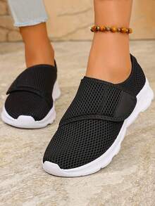 Women's Orthopedic Walking Shoes, Suitable For Wide Feet And Swollen Feet, Adjustable Strap, Black Training Shoes (Wide Feet Only) - Black and White - View 3