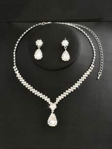 Set de 3 piezas de collar con colgante de gota de agua minimalista y aretes, conjunto de joyería nupcial, accesorios para mujeres para boda, fiesta y baile