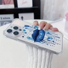 Funda para teléfono (1 unidad) moderna y Funda para teléfono vanguardista con estampado de labios azules y salpicaduras de tinta. Protección antigolpes. Funda transparente de TPU con esquinas reforzadas. Compatible con phone 16 Pro, 11, 15 Pro y 14 Pro. - Colores mixtos 1 - Ver 4