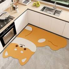 1pc Adorable Cartoon Animal Pattern L-Shaped Kitchen Mat - Super Absorbent, Anti-Slip, Easy To Clean, Rubber Material With Diatom Mud Layer, Perfect For Kitchen Door Entrance Or Home Use, Home Entrance Mat Cartoon Animal Design Durable Kitchen Mat Back To School