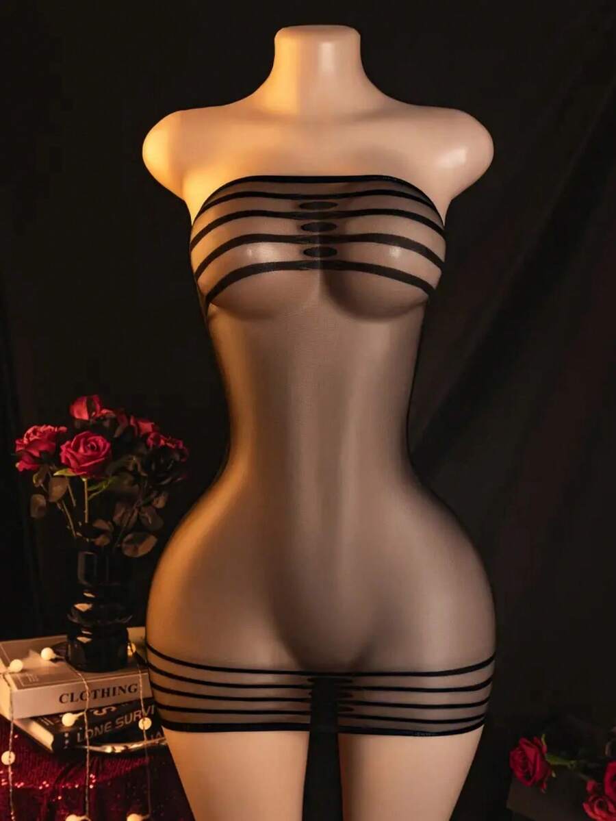 性感内衣丝袜女士情趣服装连衣裙丝袜连体衣，曲线内衣，透明睡衣，女士连体衣，蕾丝泰迪熊，假日 - 黑色 - 查看 1