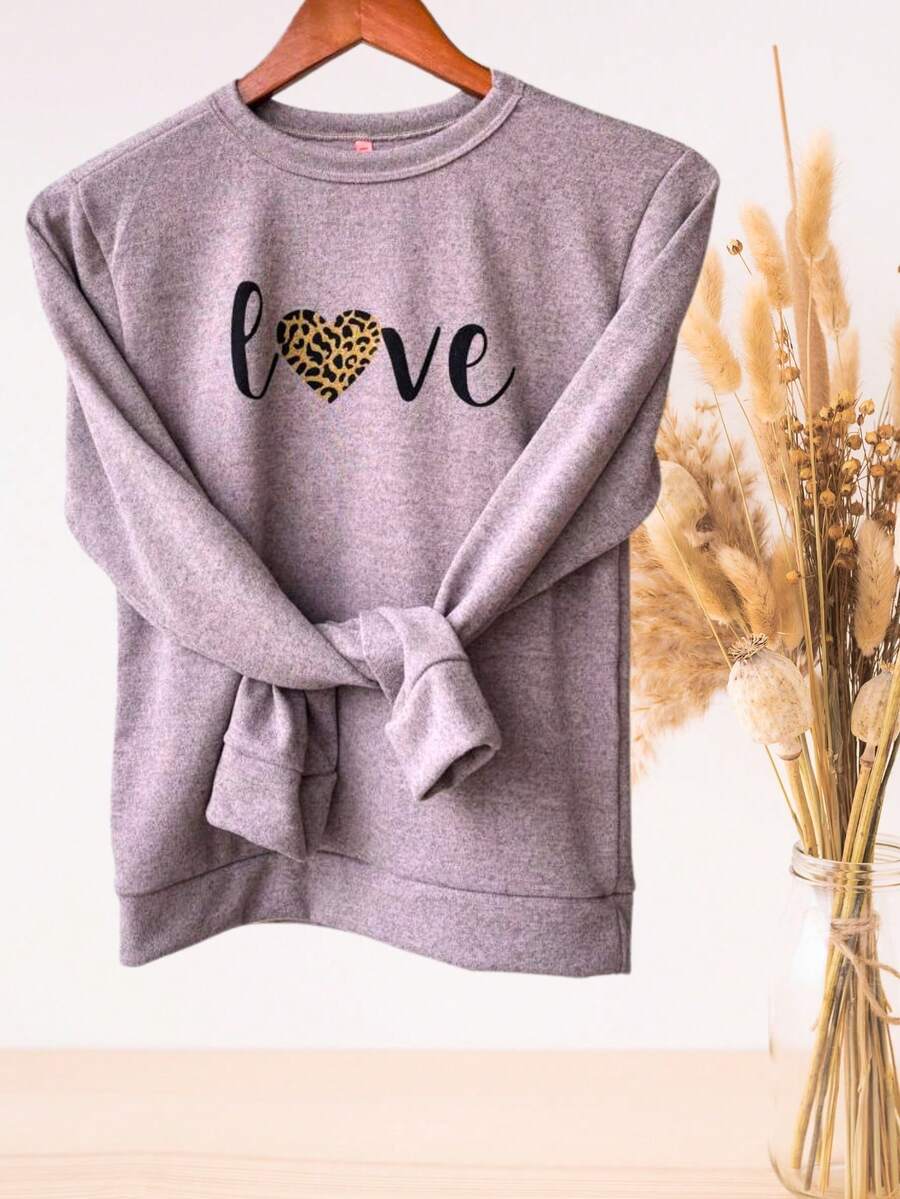 Fleece Blouse With Cuffs And Love Print, Warm Winter - 乾枯玫瑰色 - 查看 1