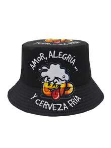 Fashionable Beer Print Double-Sided Outdoor Party Travel Holiday Bucket Hat, Casual Beach Hat - A - View 18