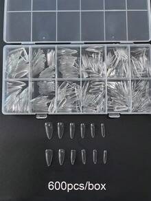 600片中号尖头软胶甲片，适用于凝胶美甲延长系统、全覆盖假指甲、美甲工具、按压式假指甲、美甲用品 - 無色 - 查看 2