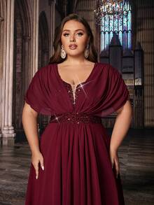 Elegant Plus Size Women Summer Sequin Formal Evening Gowns Spring Bridesmaid Wedding Guest Prom Cocktail Party Maxi Dresses Chiffon Gala Banquet Fall - Burgundy - View 6