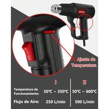 SNORF Pistola De Calor 2000W Heat Gun 50℃~600℃ 2 configuraciones de velocidad 4 accesorios para manualidades envoltura retractil reparacion de electronica automocion - como en la foto - Ver 5