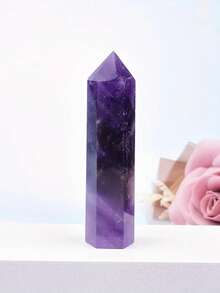 1pc Natural Amethyst Quartz Crystal Obelisk, Crystal Wand Point, Mineral Specimen, Energy Balancing, Decor, Spiritual Healing - Purple - View 17