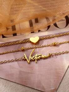 1Set Customized Name Anklet, Stainless Steel Chain Multi-Layer Stackable Anklet With Heart Shaped Pendant, Fashionable Bohemian Style Anklet Gift For Women, Suitable For Daily Wear, Celebration, Beach, Wedding, Music Festival, Mother's Day, Christmas And Other Occasions