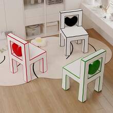 1 pieza Taburete de vestir de piel de oveja creativo para el dormitorio de niñas, taburete de maquillaje estilo crema con respaldo, silla de amor para uso doméstico, taburete esponjoso y lindo de amor, regalo de inauguración de la casa, silla y taburete de muebles para el hogar - Multicolor - Ver 2