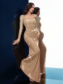 Evening Gown Women Rhinestone Formal Dress For Evening Party, Formal Events, Cocktail Party, Charity Prom, Long Sleeve Fishtail Dresses
