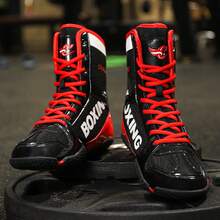 男士专业拳击比赛训练鞋，室内专业高帮橡胶底摔跤鞋
