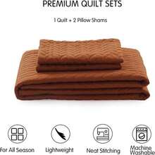 SunStyle Home King Quilt With 2 Pillow Shams, King Size Quilt Bedding Set Brunt Orange Lightweight Bedspread Soft Reversible Coverlet For All Season 3pcs Leaf Embroidered Quilted BedSets(106"X96") - 36 - Brunt Orange - Leaf Embroidered - View 8