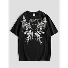 T-Shirt Unisex T-Shirt Aesthetic "Gothic Written Darkness" - 黑色 - 查看 1