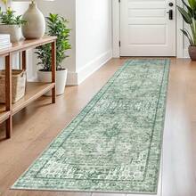 2x8 Sage Green Runner For Hallways, Non-Slip Printed Washable Kitchen Runner, Vintage Boho Rug With Non-Shedding, Soft Medallion Floor Carpet For Laundry Bedroom Entryway - 綠色 - 查看 1