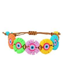 Pulseira de argila polimérica retrô boho com cores aleatórias, CCB, elemento olho grego, à prova d'água, fio encerado, feita à mão, adequada para uso diário feminino, roupa de festa de verão, praia, presente