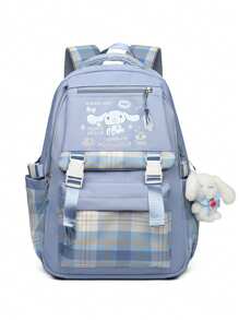 Sanrio Kuromi Anime Rucksack mit Lunch-Tasche, Nylon Laptop-Rucksack für Jungen und Mädchen, Mehrere Fächer, externer Geräteport, wasserdichtes Design, verstellbare Schultergurte, ideal für Schule, täglichen Gebrauch und Reisen, süßer Cartoon-Muster, thematische Lunch-Tasche, Reißverschluss-Verschluss, Schul-Rucksack